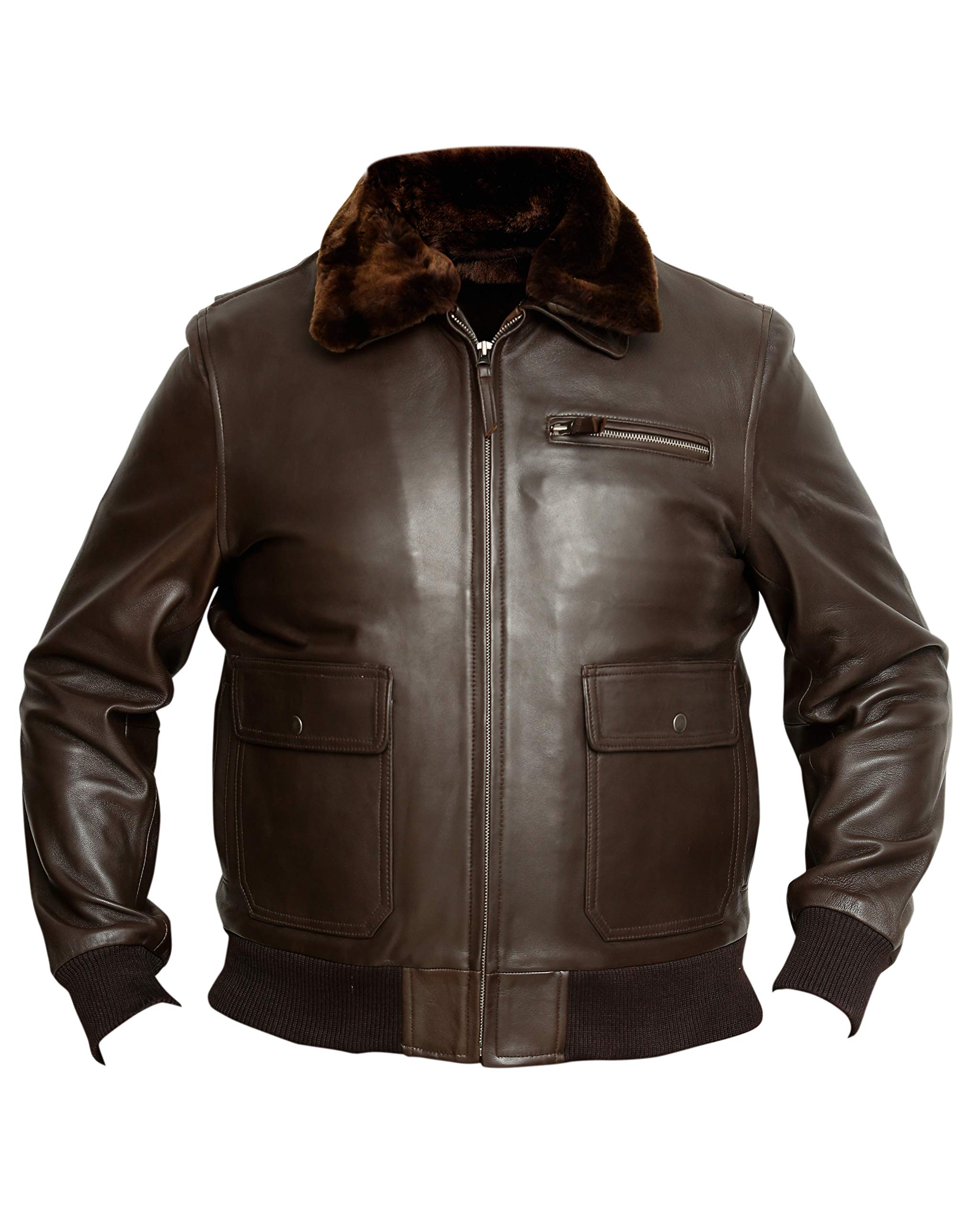 Jnriver Men's Navy G-1 Distressed Leather Flight Bomber Jacket