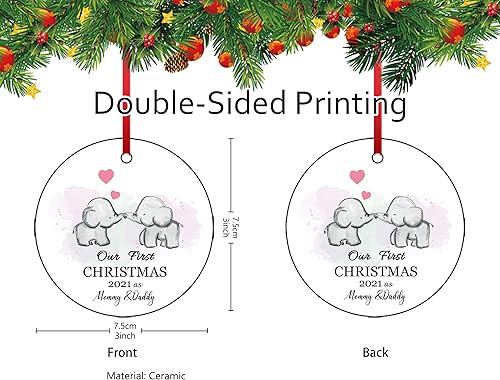 Miniatura 2 de Our First Christmas 2021 - Adorno para mamá y papá, dos elefantes, recuerdo familiar para decoración del árbol de Navidad, recuerdo de cerámica