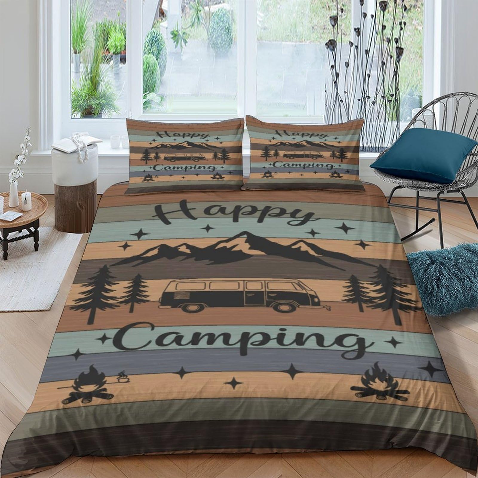 Ctjqhvkz Style-3 3D Printed Vintage Mountain Camper Fitted Sheet Microfiber Soft Anti-Slip Forest Tent Mattress Cover For Bedroom Decor Single（135X200cm）