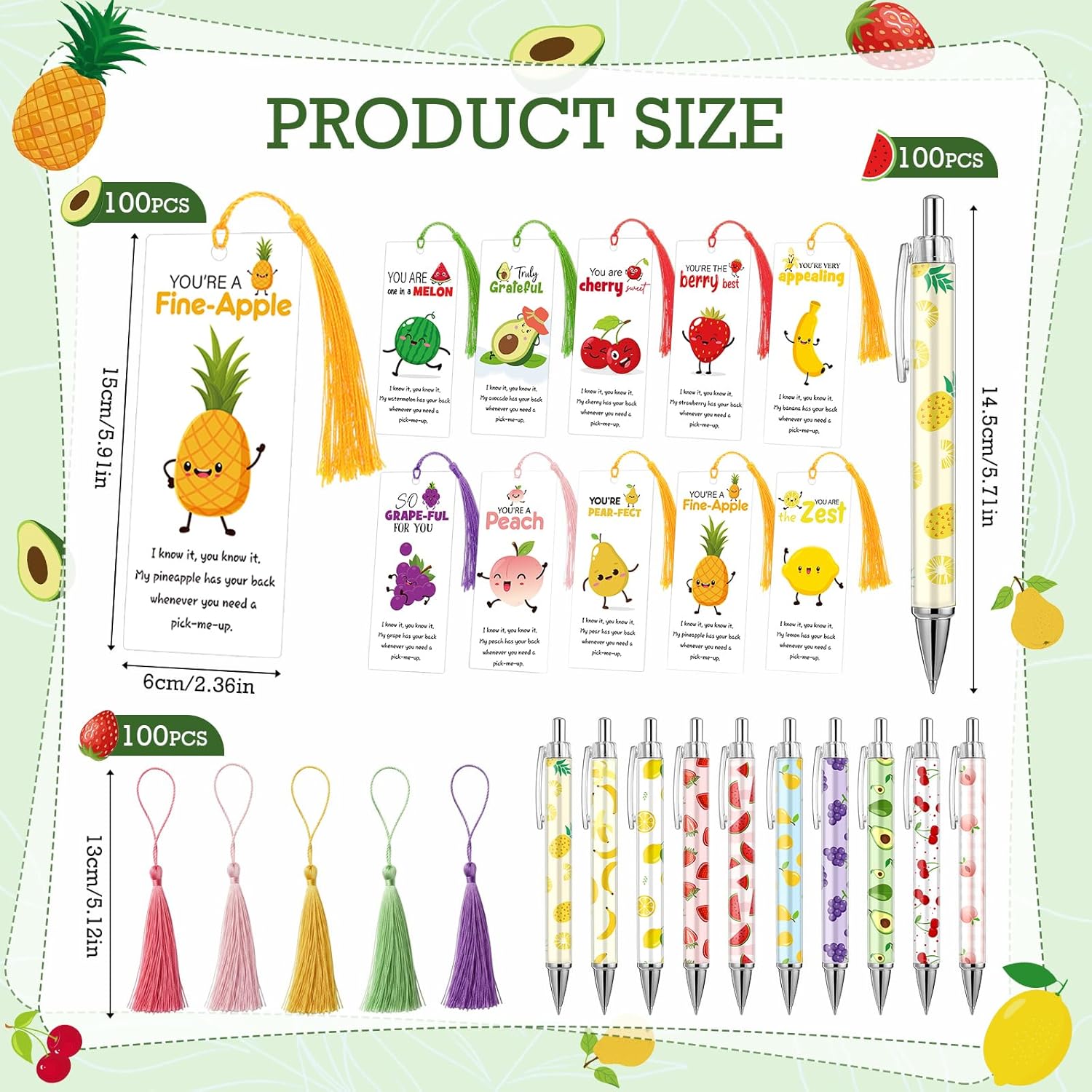 Yexiya 100 Set Employee Appreciation Gifts Bulk Funny Fruit Ballpoint Pens with Motivational Thank You Cards for Teacher Gifts Party Office Supplies Staff Valentines Funny Positive Gift(Fresh) - Image 2