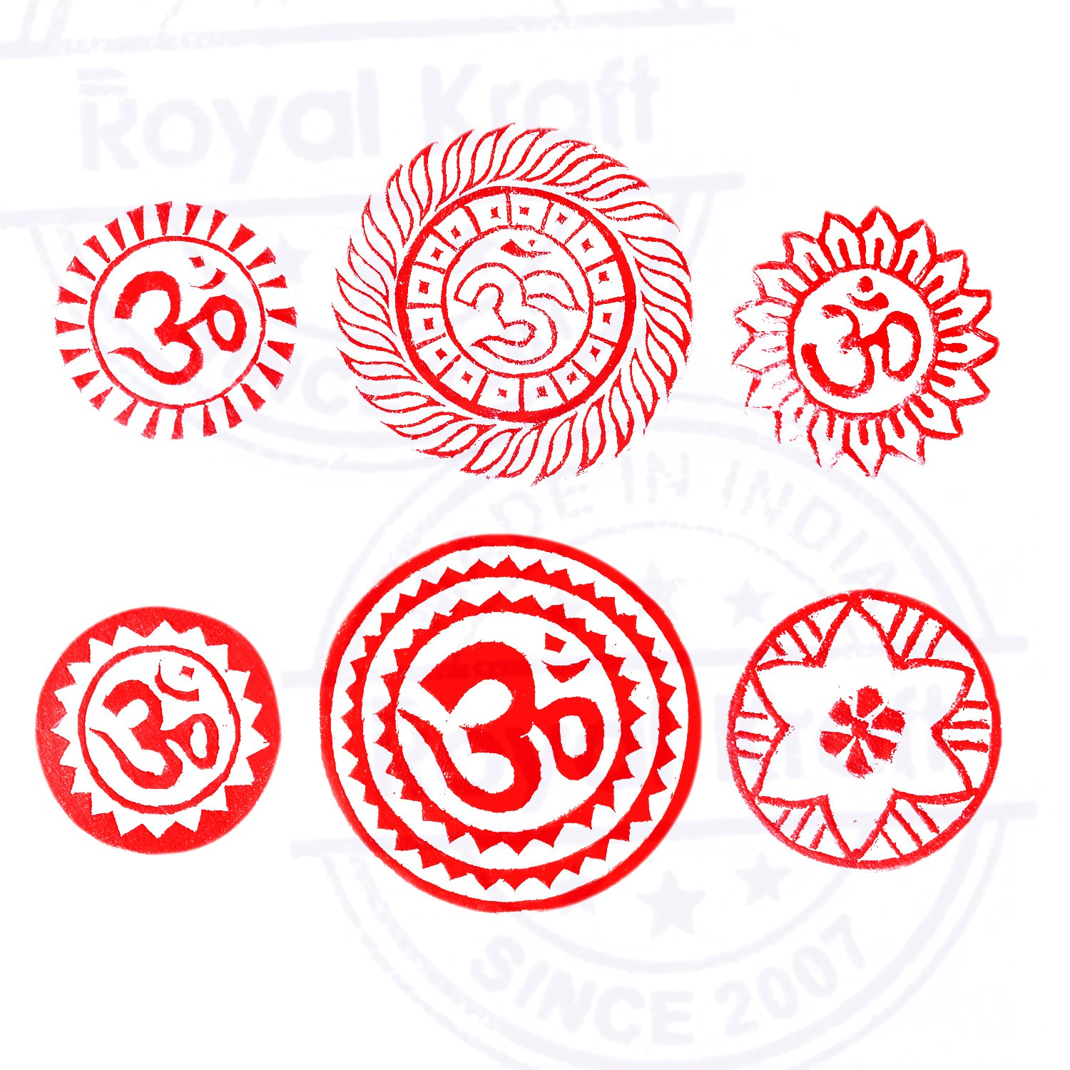 Clay Printing Stamps Designer Round Om Sign Shape Wooden Blocks (Set of 6) 1