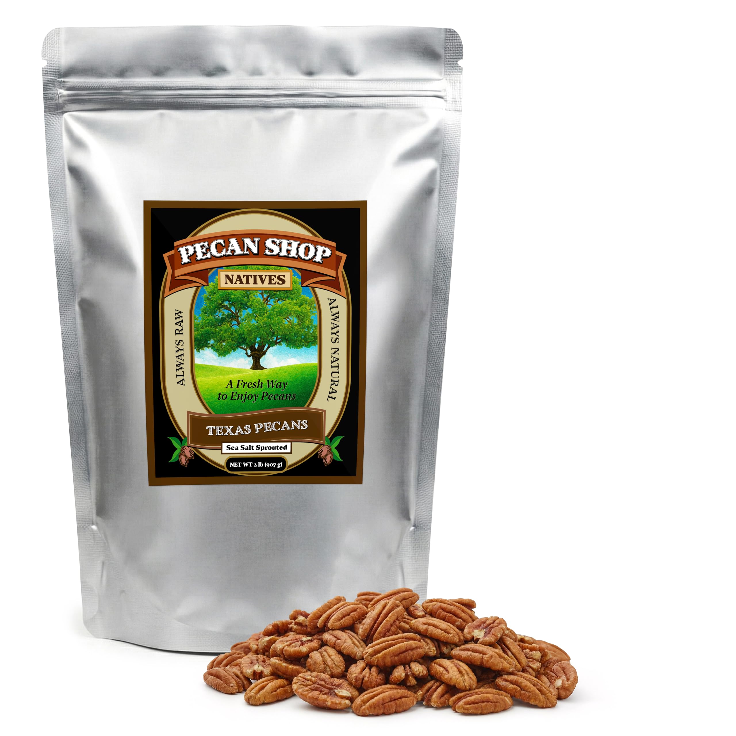 Pecan Shop Unsprayed Sprouted 2 lb Raw Wild-Harvested Family Recipe Crispy Sea Salt Texas Native Pecans-Fresh Direct Ship