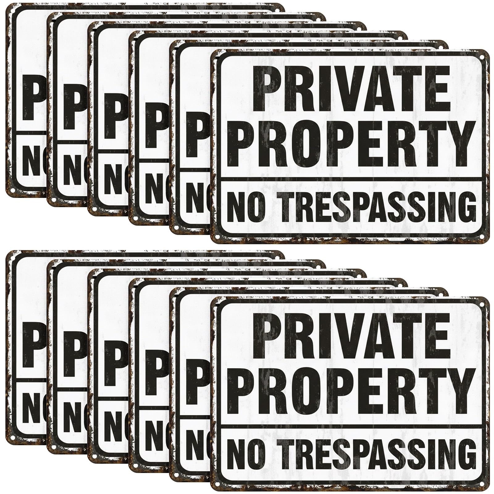 LEIFIDE Lot de 12 panneaux « No Trespassing Private Property » - 17,8 x 25,4 cm - En aluminium réfléchissant - Panneau d'avertissement résistant aux intempéries pour la sécurité des biens - Noir