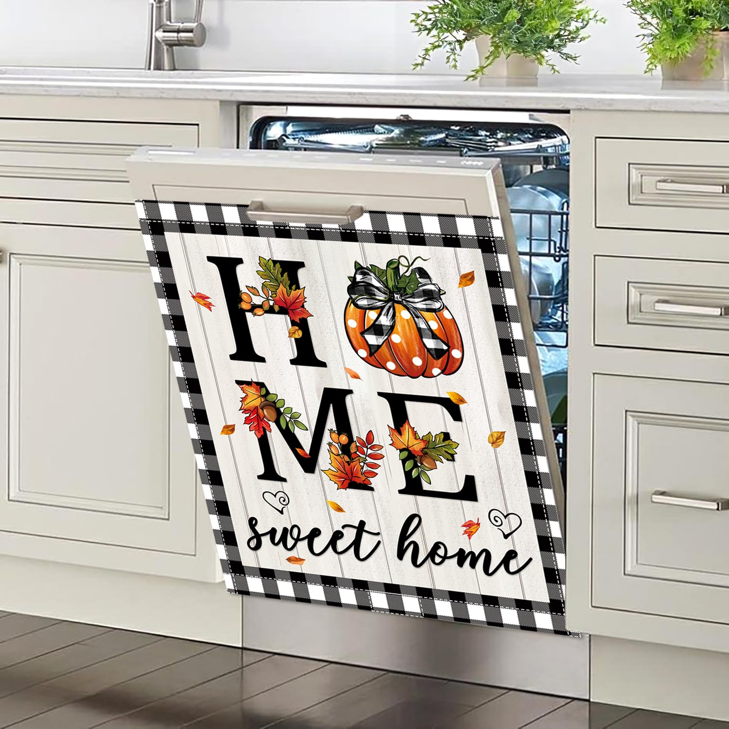 Fall Thanksgiving Dishwasher Magnet Cover, 23x26In Sweet Home Dishwasher Magnet Sticker for Kitchen Pumpkin Decor Dish Washer Magnetic Covers Autumn Fridge Panel Decal Magnets Cover