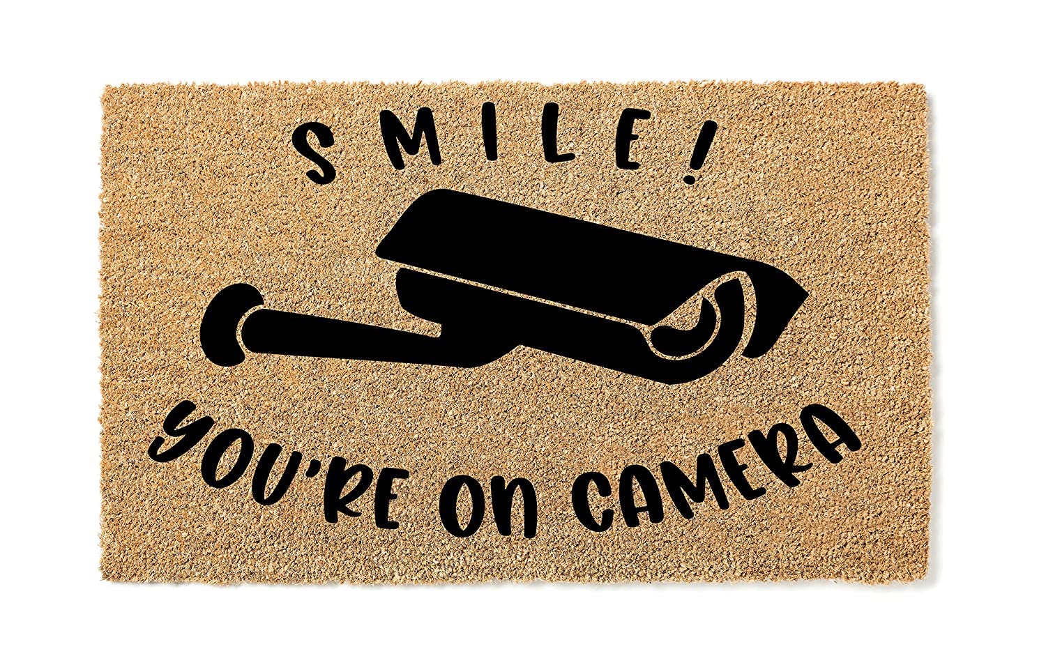 Smile You're On Camera Premium Quality, Thick 100% Coir Coconut Husk Front & Made in The USA - Doormat (16x24)