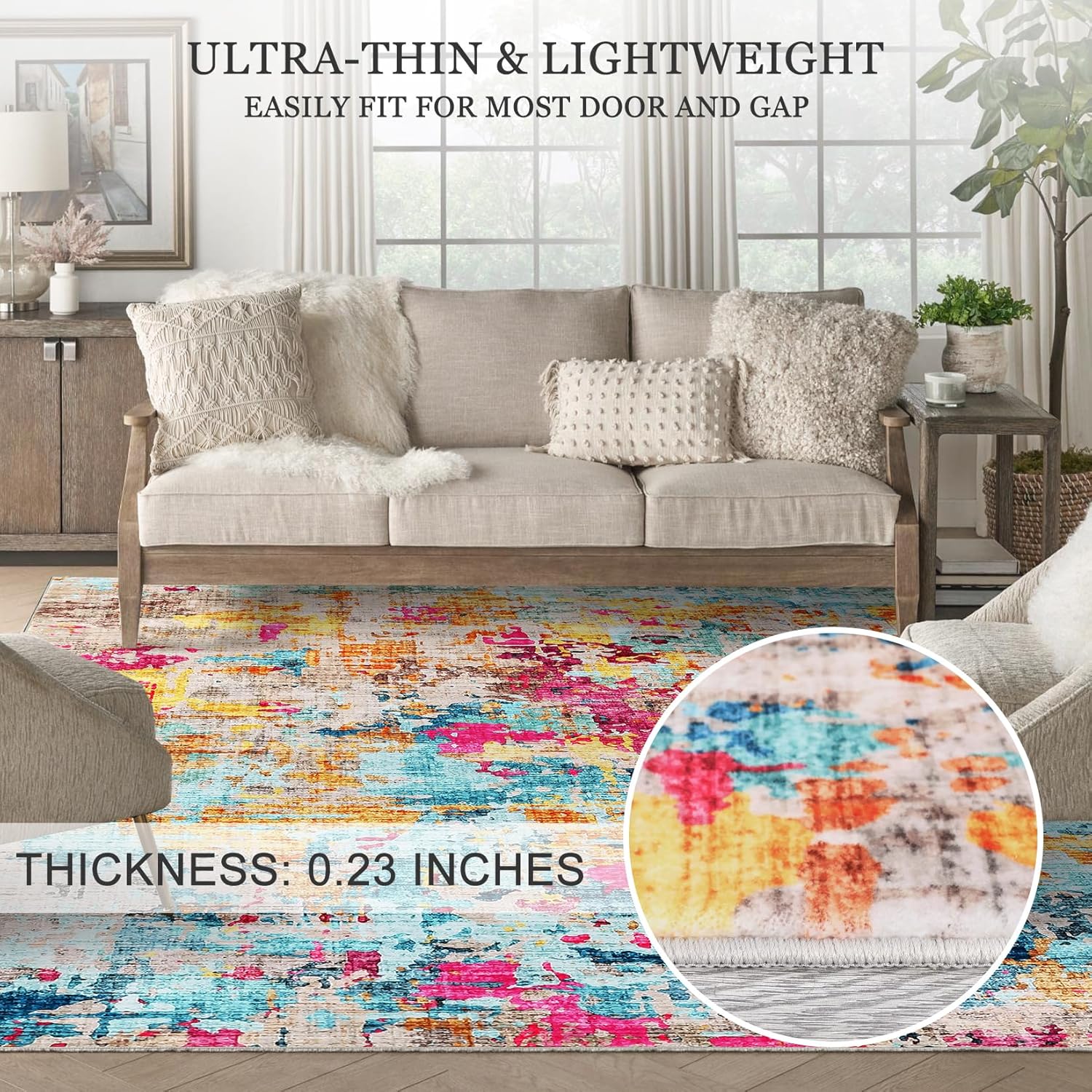 2x6 Runner Rug Washable, Colorful Modern Abstract Kitchen Runners for Hallway Laundry Room, Ultra-Thin Soft Non-Slip Rug Runners for Entryway Bedroom (Colorful Multi, 2'x6')
