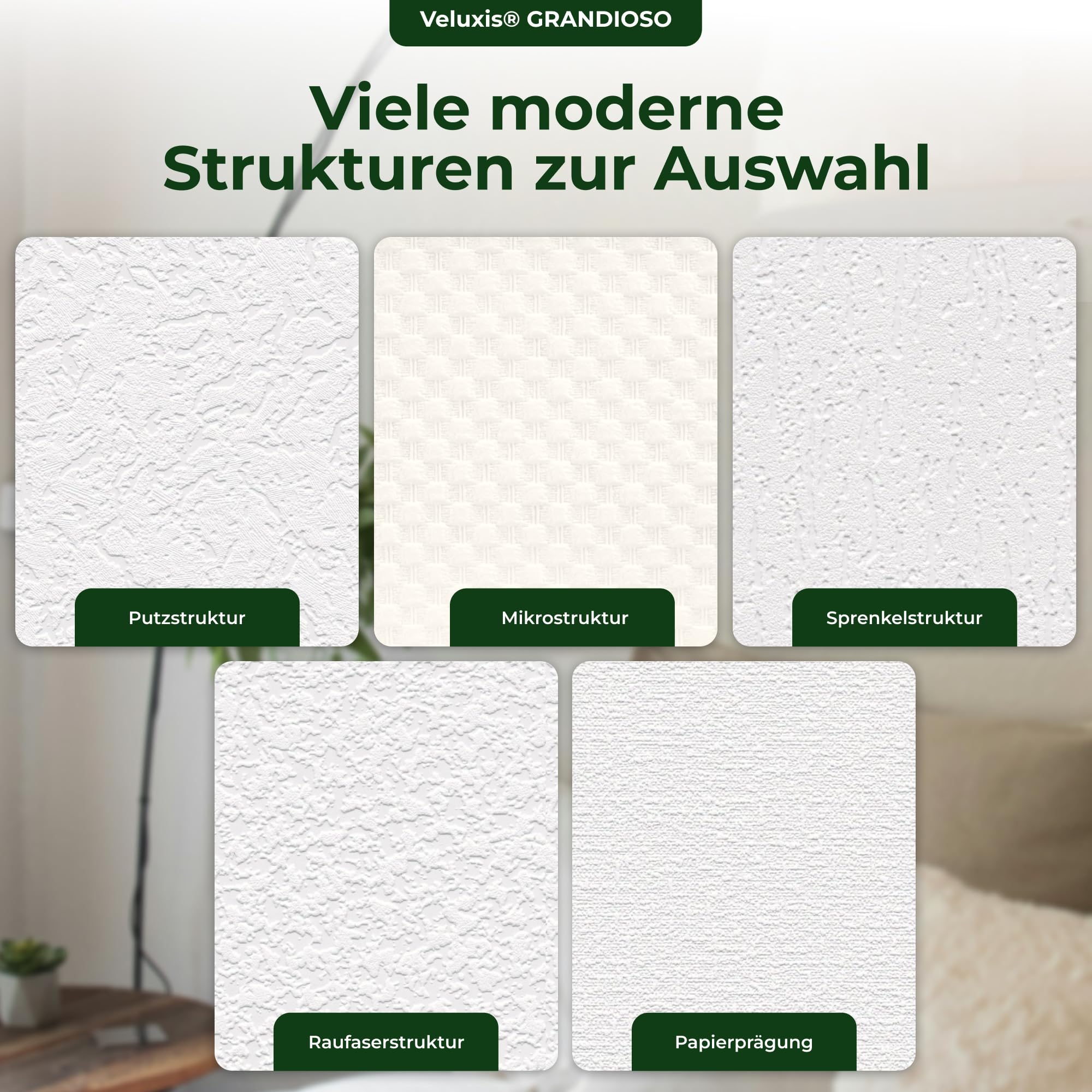Raufasertapete Papiertapete – GRANDIOSO Strukturtapete Raufaserstruktur, XXL 15,00 m x 0,53 m, überstreichbar, atmungsaktiv, Made in Germany