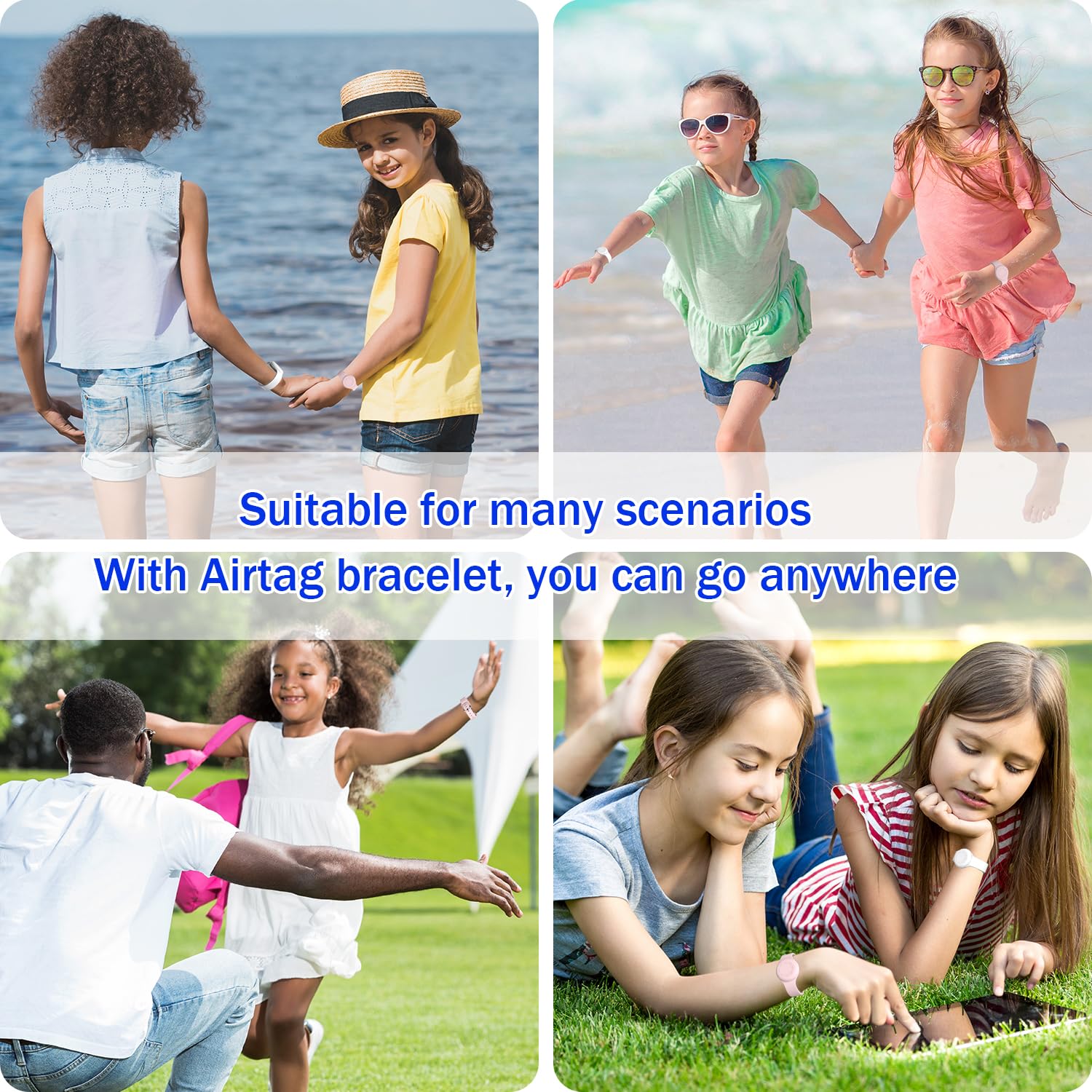 R-fun Lot de 2 Bracelets étanches pour Enfants compatibles avec Apple Air Tag Tracker avec Silicone Souple, Coque Anti-Perte pour Enfants, Blanc/Rose