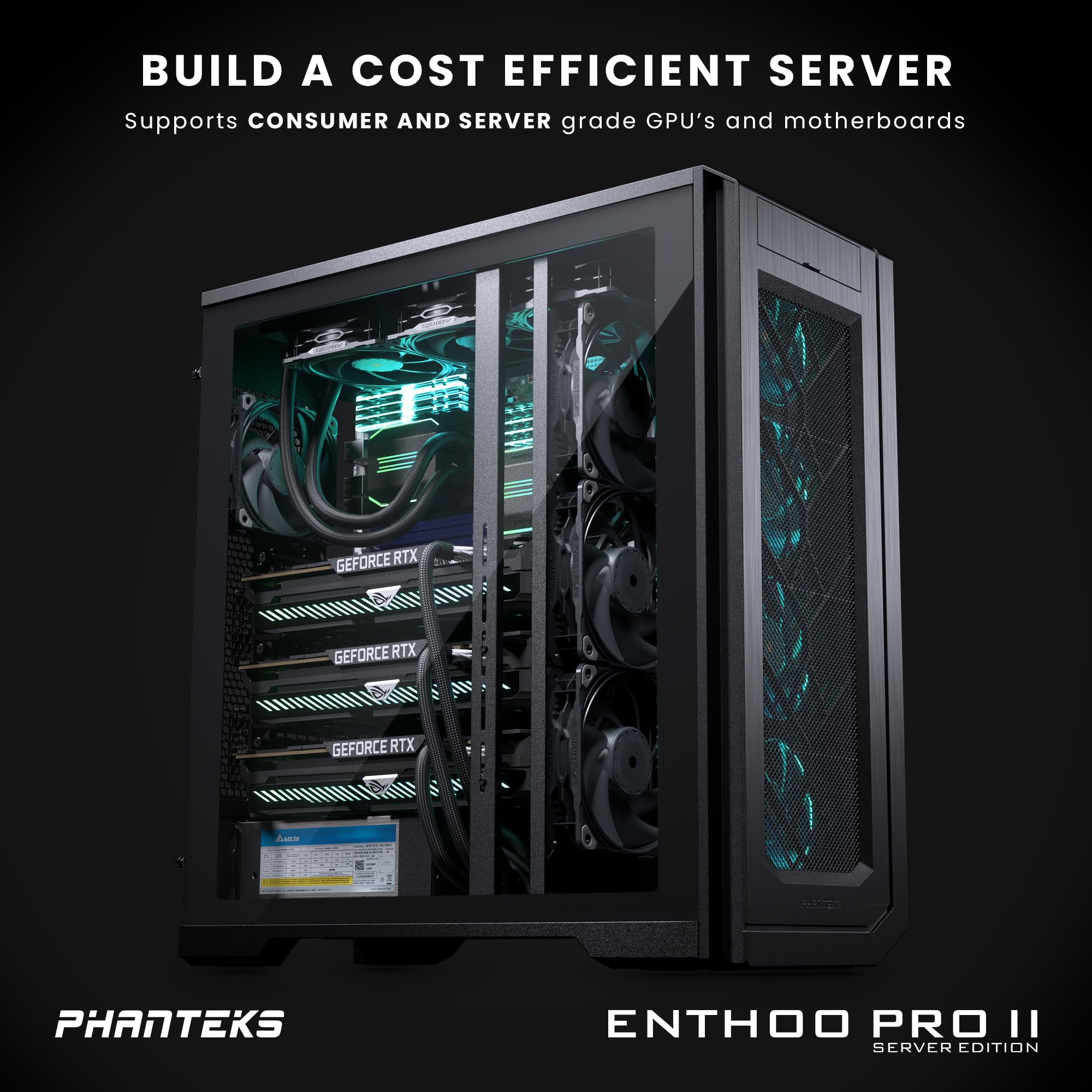 Phanteks (PH-ES620PTG_BK02) Enthoo Pro 2 Server Edition – SSI-EEB Motherboard Support, 11-PCI Slots, 15x Fan Positions (Tempered Glass)