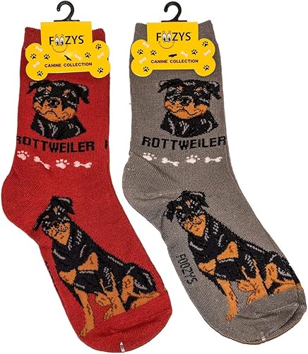 Calcetines unisex Foozys Crew Calcetines novedosos para perros de razas grandes y medianas (2 pares), unisex, ROTTWEILER