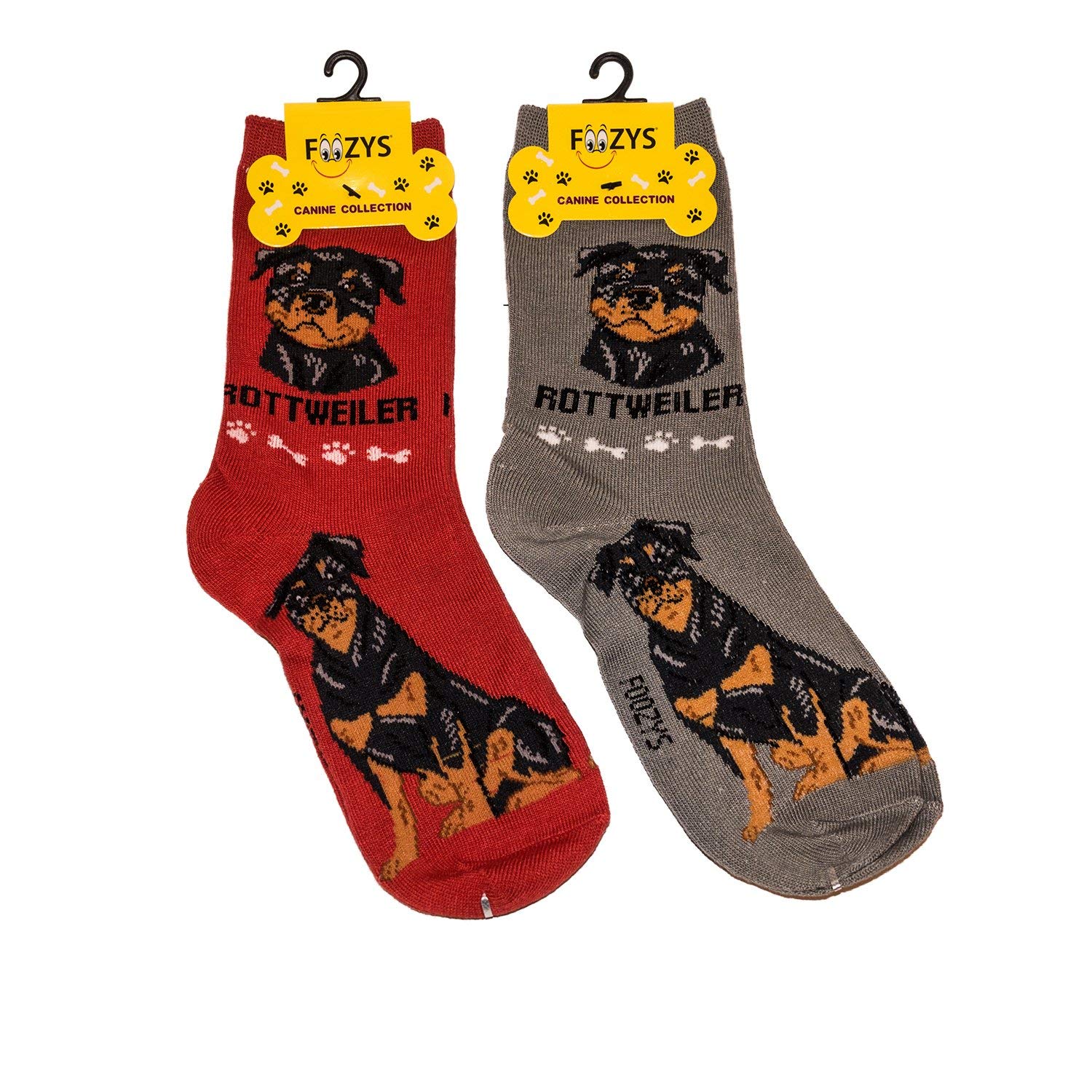 Foozys Unisex Crew Socks | Canine Large & Medium Dog Breed Novelty Sock (2 Pair), Rottweiler