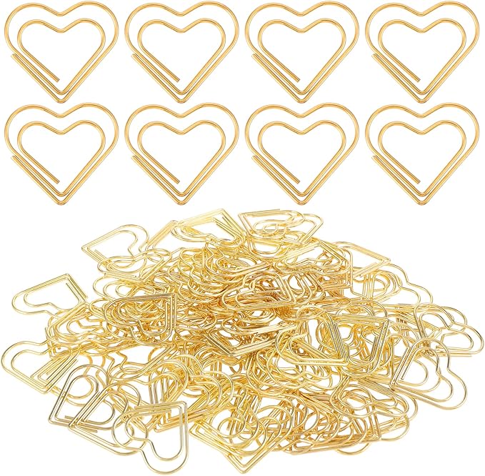 Pack of 100 Paper Clips Heart Cute Love Paper Clips Gold Paper Clip