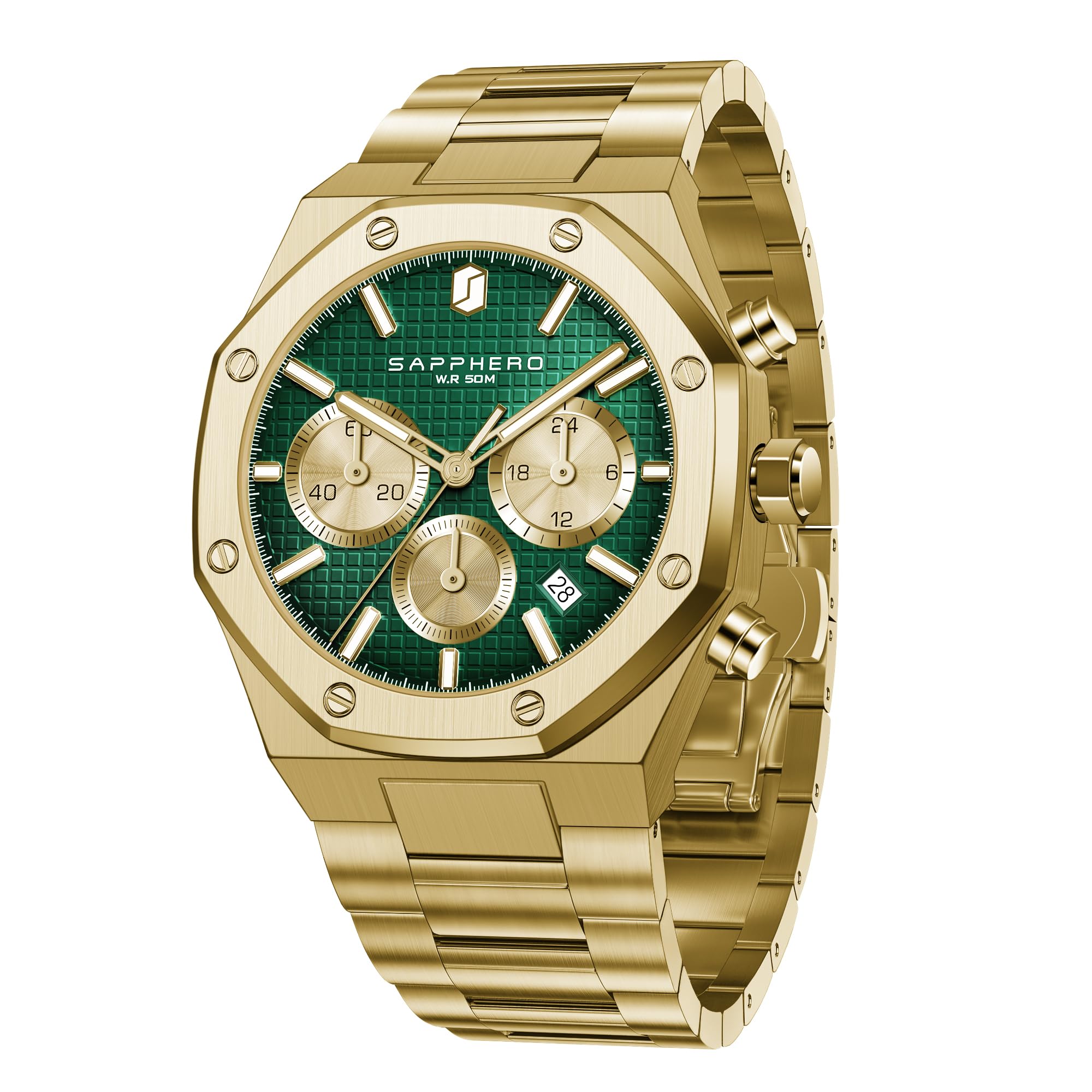 SAPPHERO Herren Uhren Luxus 50M Wasserdicht Armbanduhr für Männer Geschäftlich Datum Sport Zeit Mode Stahlband Uhr Geschenk für Männer