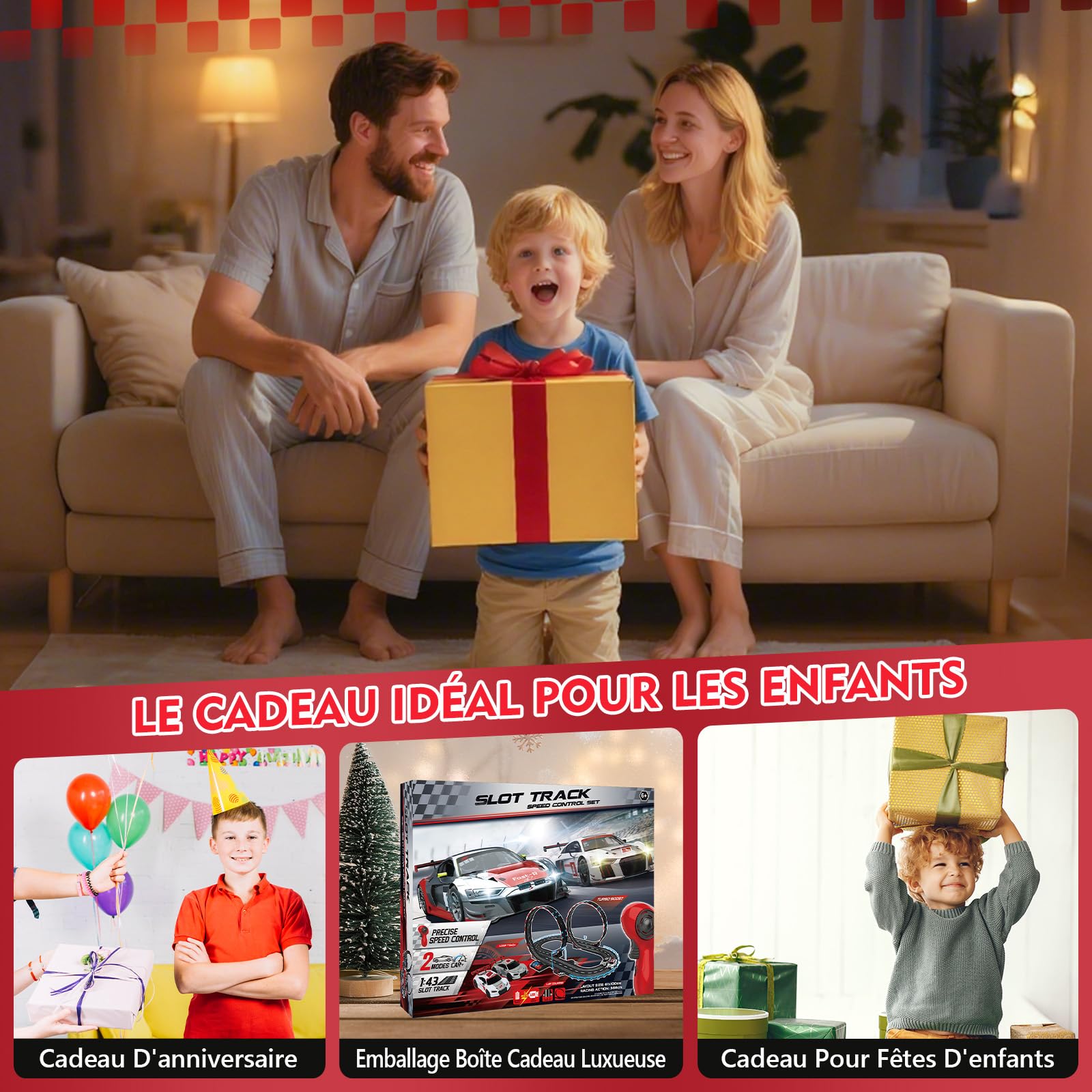 Charmofun Circuit Voiture Electrique pour Enfants, 2 Slot Cars Racing Échelle 1:43 Circuit de Course Electrique avec Voitures et Accessoires 6 7 8 9 12 Jahren