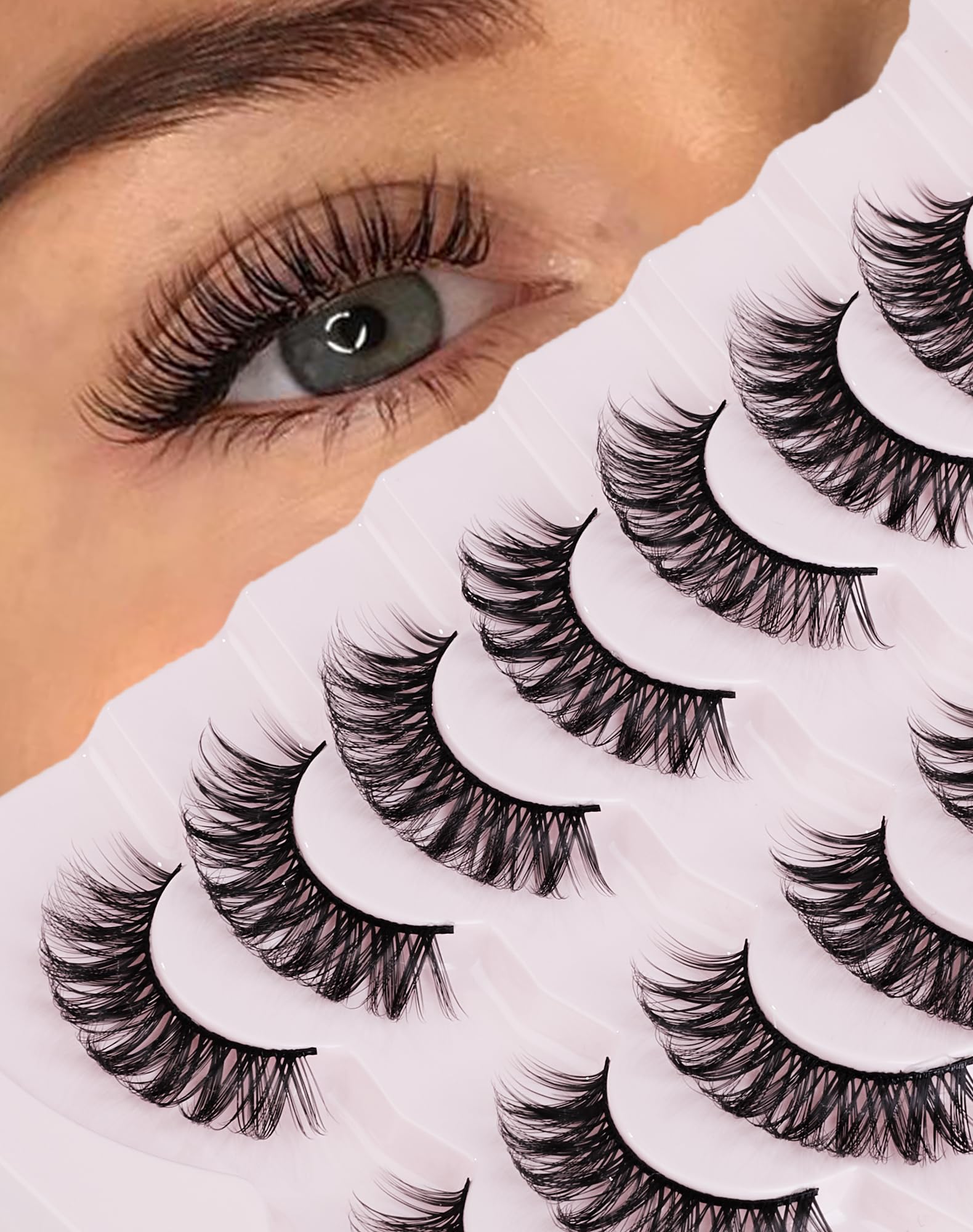 Eyelashes Russian Strip Lashes D Curl Mink Lashes Fluffy Lashes False Eyelashes Onlyall 17MM Russian Volume Lashes SK-2 7 Pairs