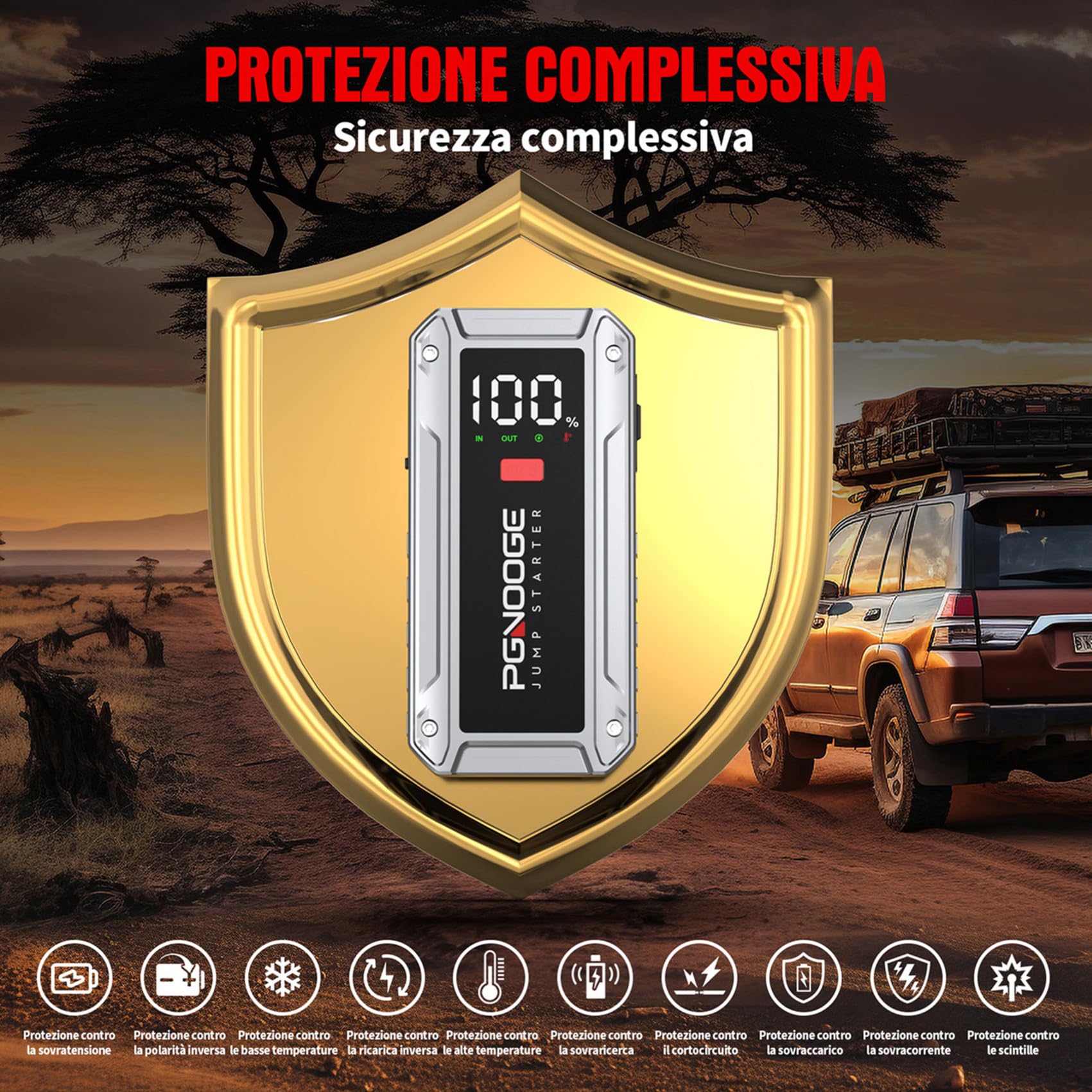 Avviatore Batteria Auto 26800mAh 6000A (Fino a ALL Gas/10 L Diesel), 12V Starter Batteria Auto Con Pulsante Di Avvio Forzato E Uscita USB, Ampio Display Lcd, Luce Da 600 Lumen