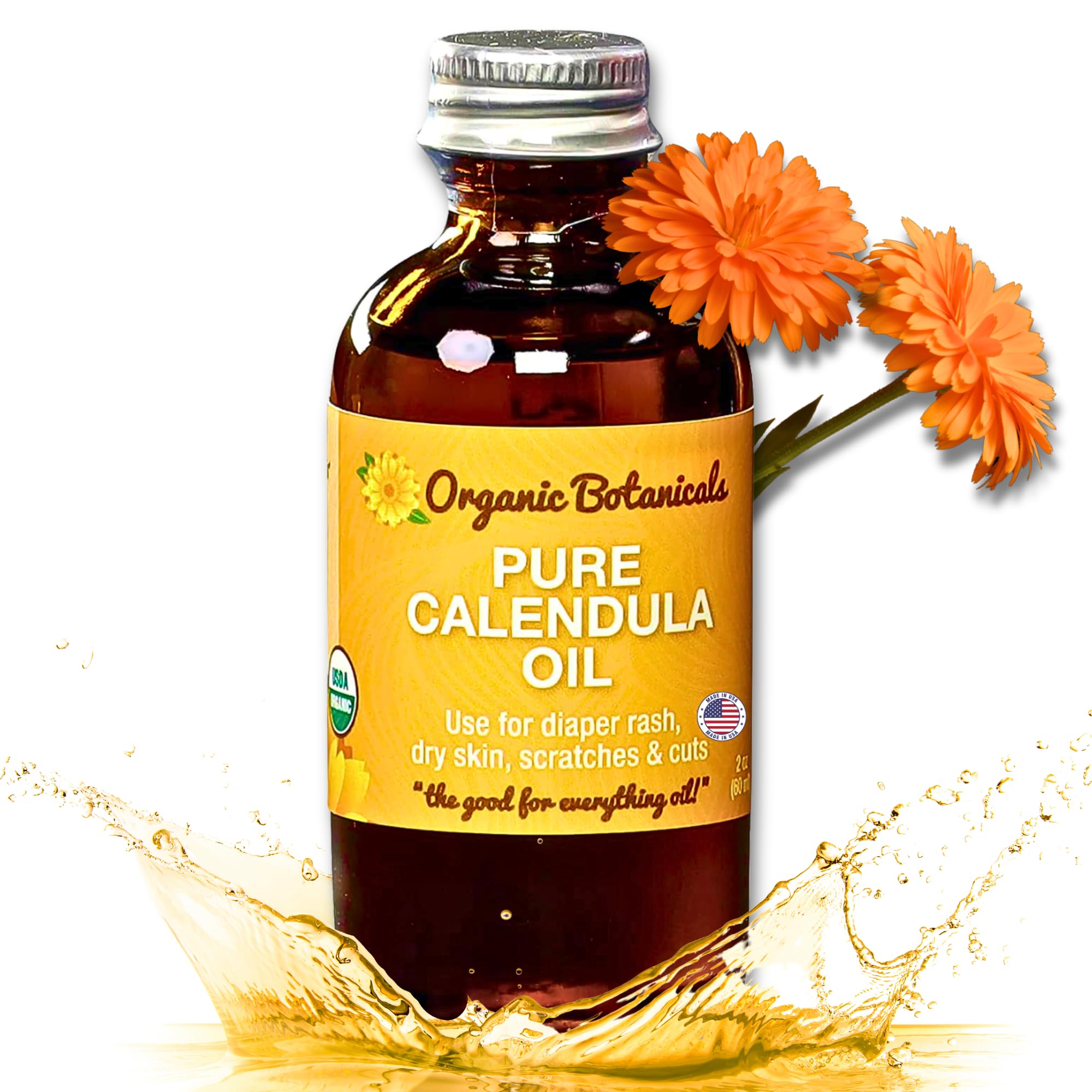 Organic Botanicals, Calendula Oil Organic for Skin- Trauma Skincare from Local Infused Calendula Flowers, Eczema Oil, Certified Organic, 2 Oz