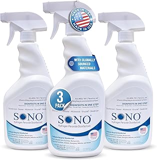 SONO Disinfecting Spray and Stain Remover - Hydrogen Peroxide Solution | Multi-Surface Cleaner for Kitchen and Bathroom | Spring Season Travel Essential | 3 Pack of 32 fl oz Bottle