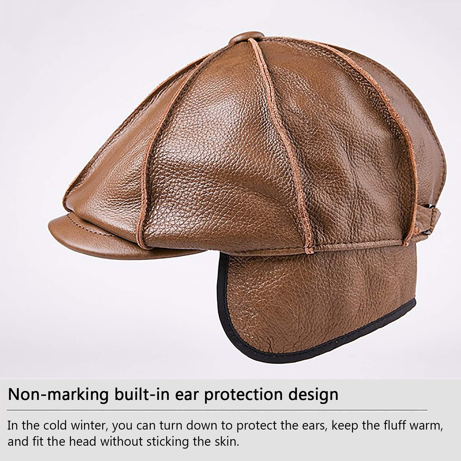 Cappelli Invernali, Berretto da Uomo in Pelle, Berretto da Baseball in Pelle di Mucca, Berretto Piatto, Cappello da Golf Vintage Invernale(Black-59-60cm)