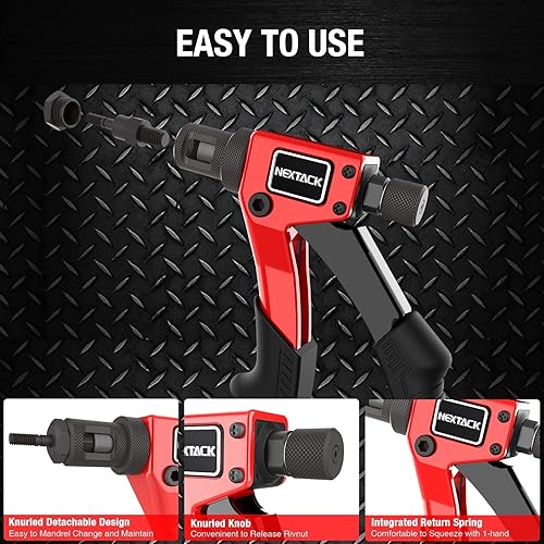 Miniatura 6 de Herramienta de tuerca de remache y pistola de remache pop para remachar espacio apretado con una sola mano