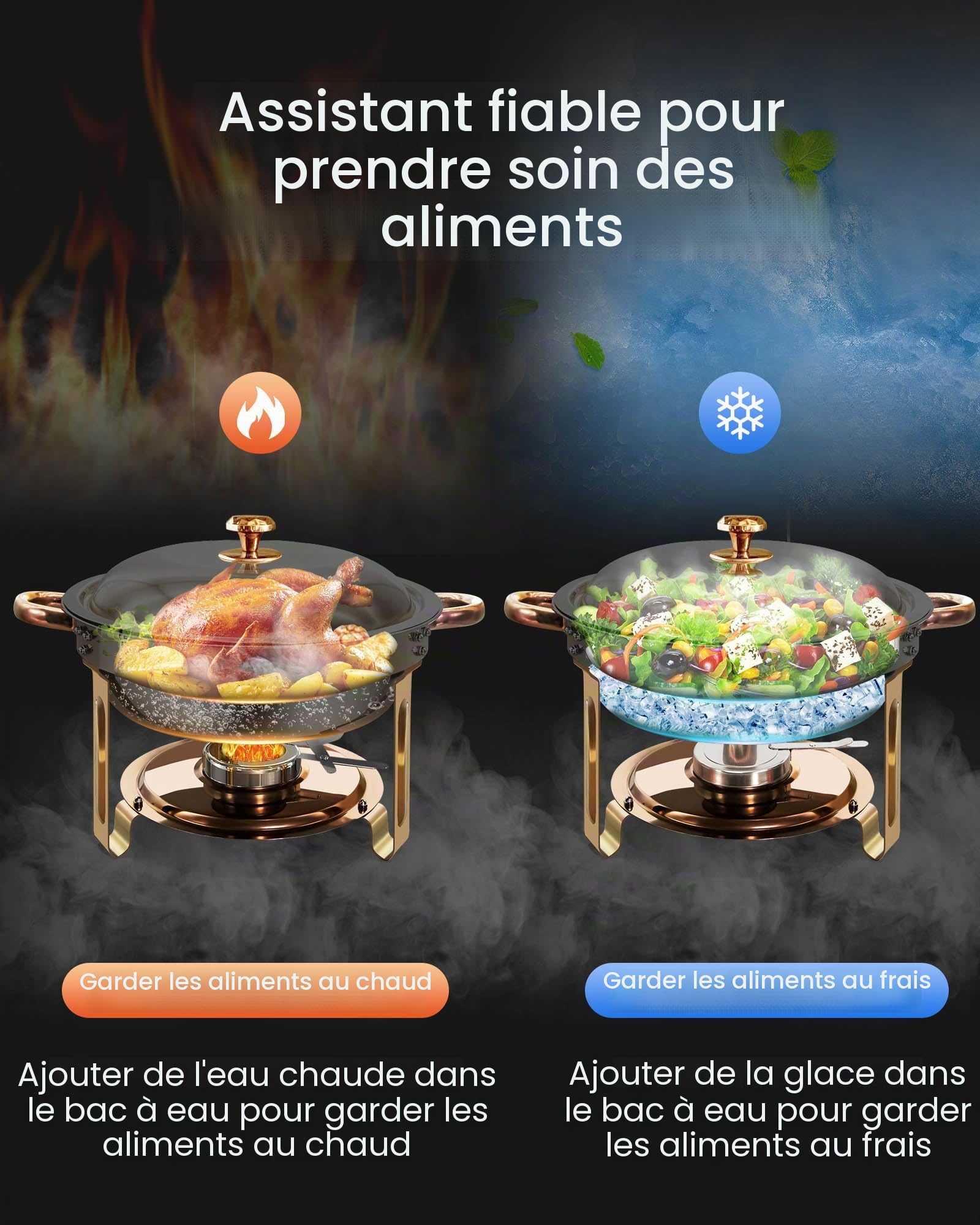 6L Chafing Dish Buffet,[Solide et Durable, Haute qualité],2 Récipients de Maintien au Chaud en Acier Inoxydable Ronds Or Rose [élégant Or Rose et Argent] Adaptés à Chaque fête