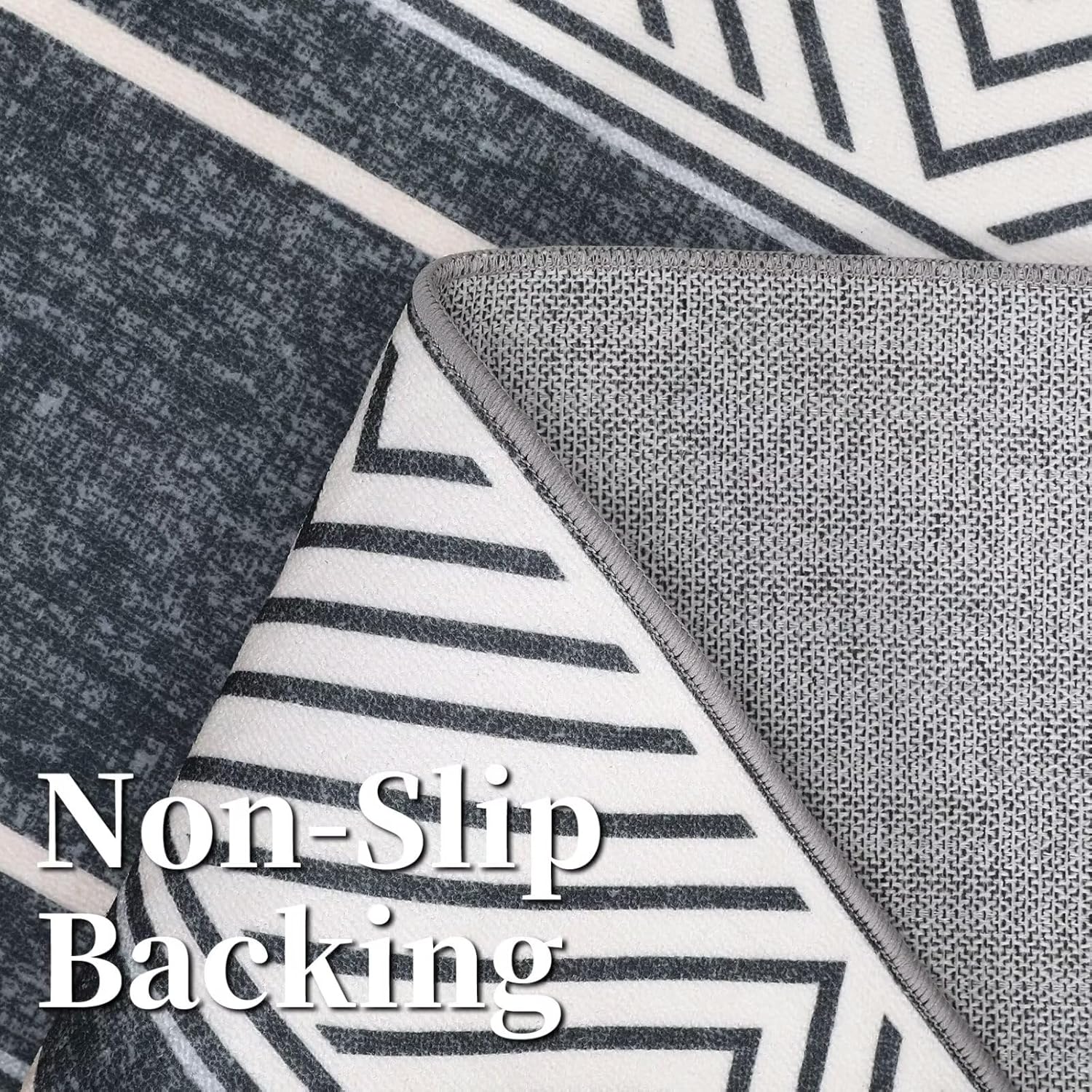 GAOMON Bordered Modern 8x10 Non-Slip Backing Indoor Area Rug Washable Rug Contemporary Bedroom Rugs Foldable Dining Room Rug Low Pile Non Shedding Throw Carpet for Living Room Home Office Dark Grey