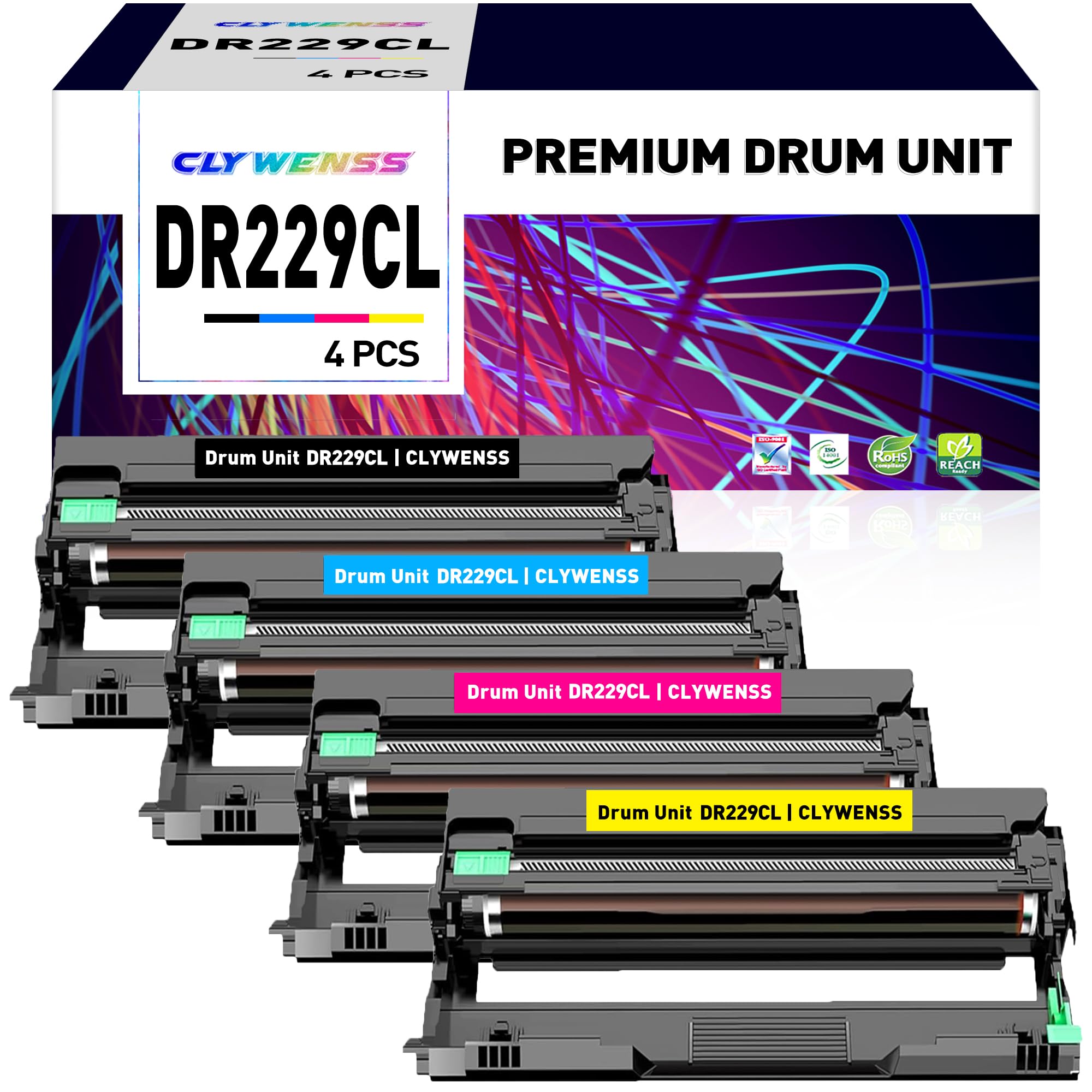 Photo 1 of CLYWENSS DR229CL Drum Unit Set Replacement for Brother DR229CL DR229 DR-229CL for MFC-L3780CDW MFC-L3720CDW HL-L3220CDW HL-L3300CDW HL-L3280CDW Printer (Drum Only, 4-Pack)