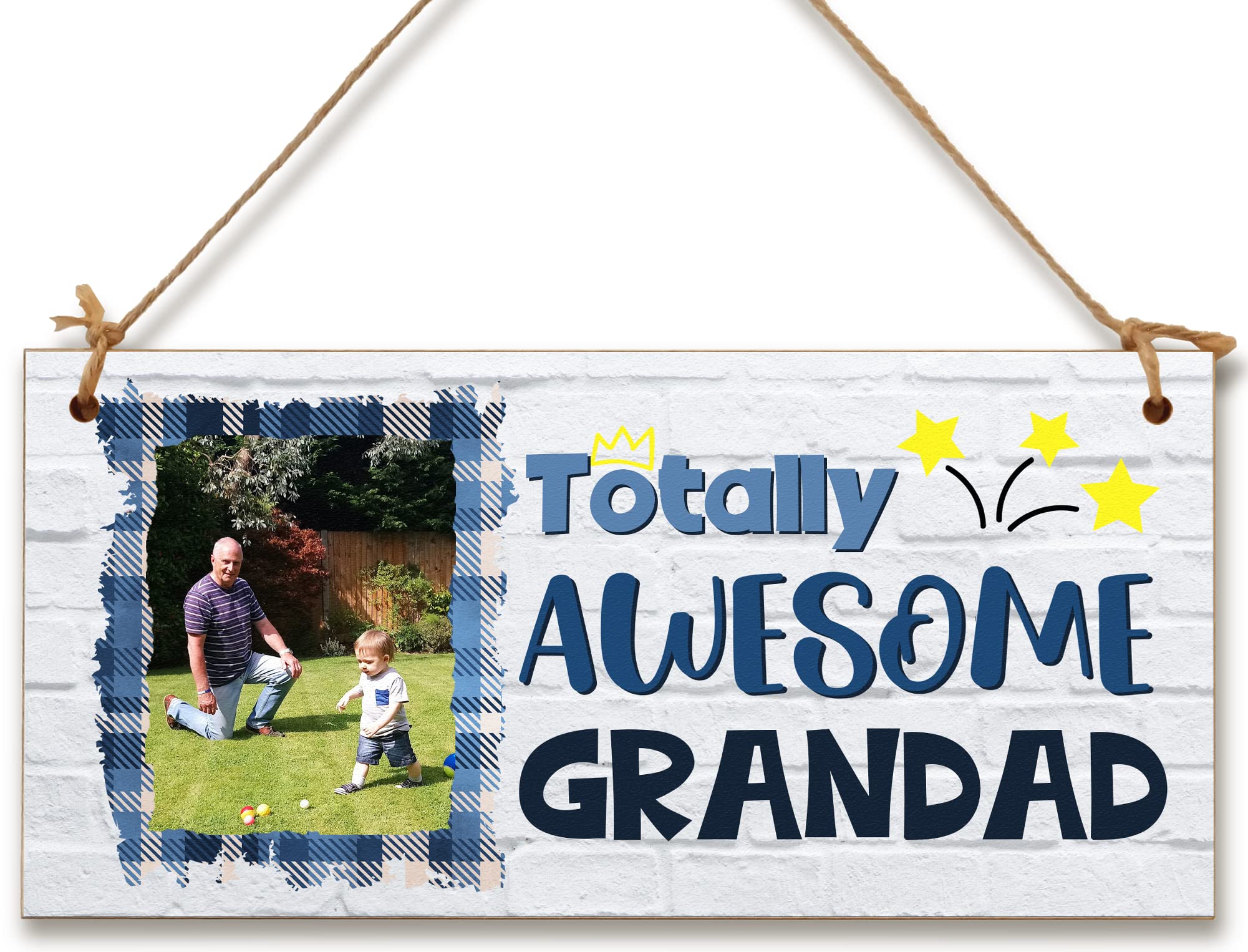 The Plum Penguin Multicolour Personalised Wooden Plaque With Photo Totally Awesome Grandad Gift For Daddy Grandad Door Sign Hanging Man Cave Shed