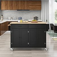 Vista 15 de LUMISOL Isla de cocina rodante con hoja abatible, carrito de cocina sobre ruedas con 3 cajones y 2 gabinetes, isla trolley portátil de madera