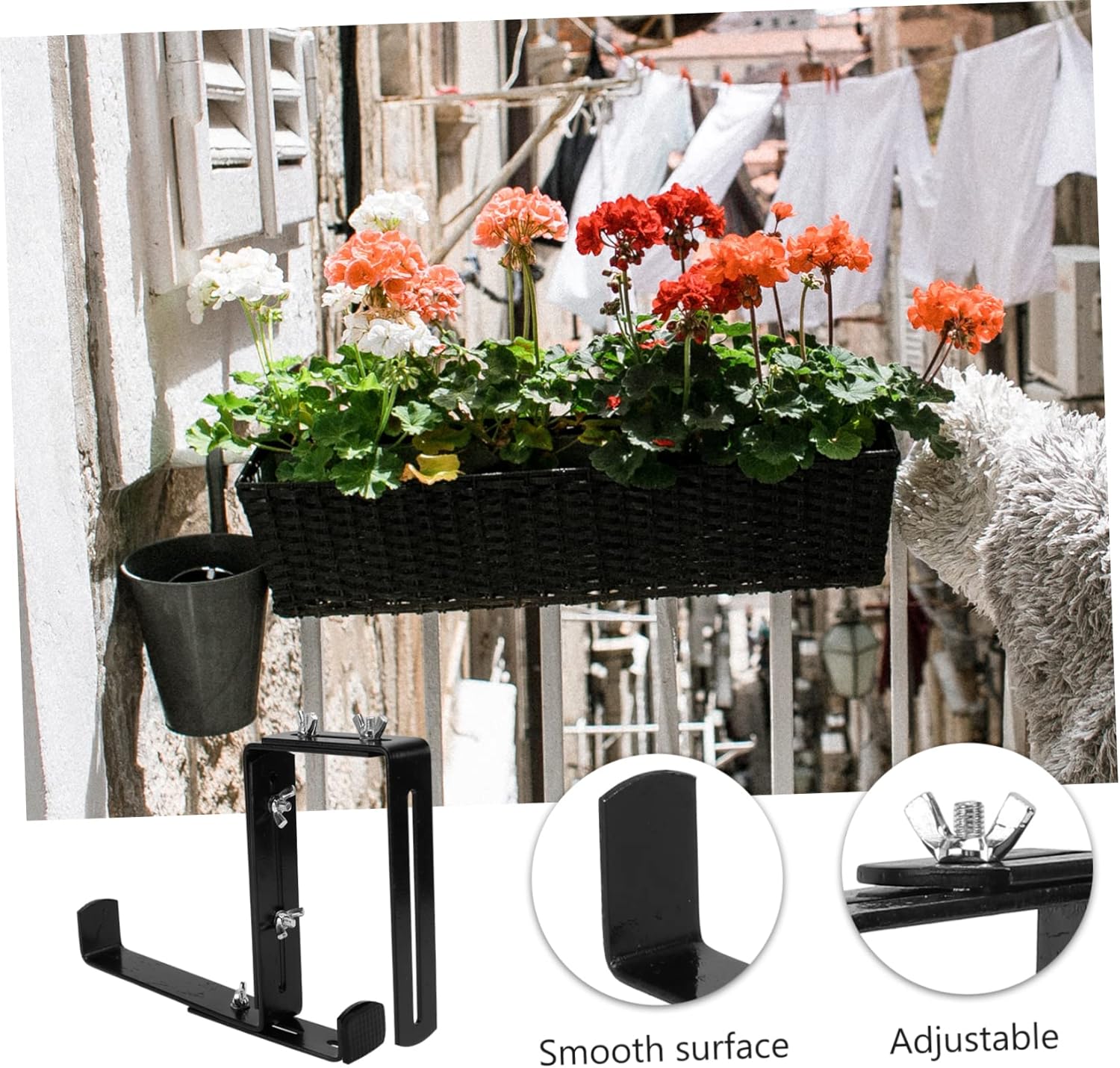 POPETPOP 1Pc Balcony Hanger Bracket for Flower Pots Black Wall Mounting Hook for Railing for Outdoor Garden Decks Terraces and Windowsills