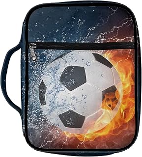 Water and Fire Football Bible Case Cover for Men Large Size Soccer Design Protective Book Cover with Handle and Zippered Pockets Portable Bible Tote Bags Bible Study Supplies