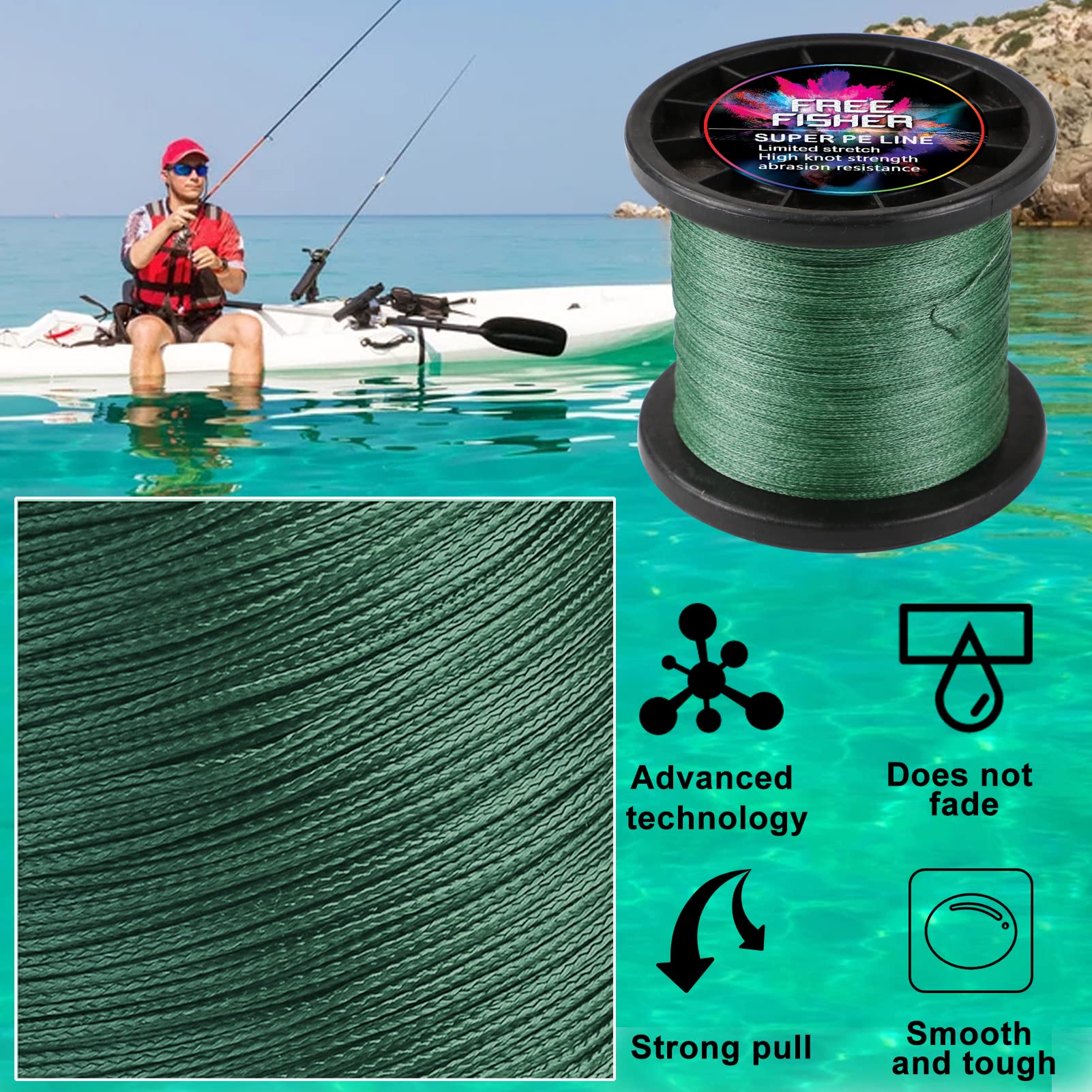 Hilo Trenzado Pesca 300m/1000m/2000m 4 Trenzados Resistentes Desgaste Suaves Hilos de Pesca PE Fuerte Tensión Línea Mar Pesca Línea 4.5-45kg, Verde Militar (1000m), 10# (0.55mm/45kg)