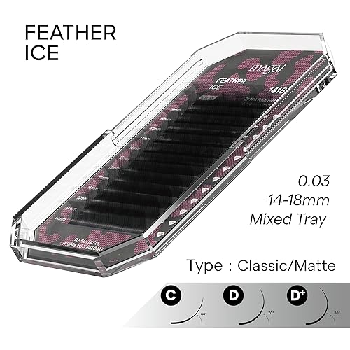 FEATHER ICE 1418 Longer Lasting Professional 0.03 C/D/D+ Curl 14-18mm Mix Lash Extension/Individual Lash Tray/Matte Dark Extra Volume Professional Eyelashes Tray (Matte 1418MIX) (Black) (M1418BKC)(Matte 1418Mix D curl)