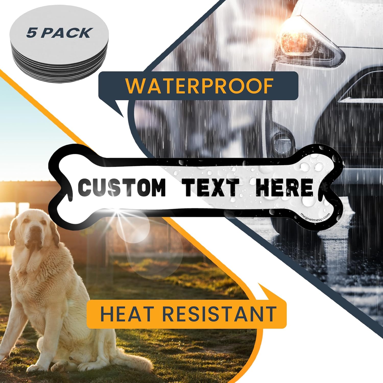 Magnet Me Up Customizable Dog Bone Magnet Decal for Dog Lovers, 2"x7", 5 Pack, for Businesses, Advertising, Personal Use, Gifts, Choose Your Text, Upload Image, Magnetic Vinyl for Vehicles, Custom