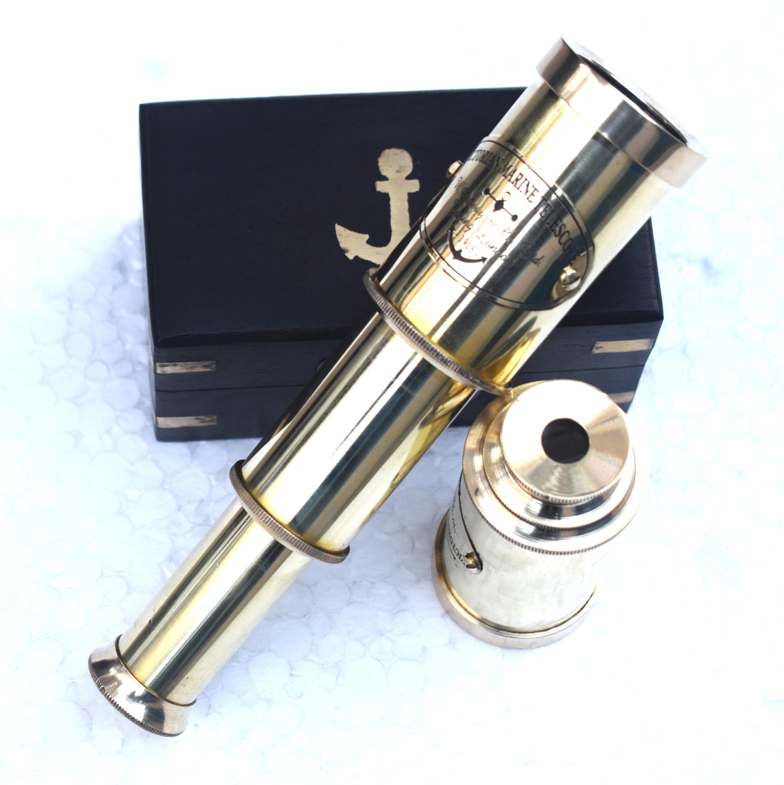 Adventure Handheld Pirate Brass Telescope with Anchor on Wooden Box Navigation monocular Sailor Home Decor Gift Rustic Vintage Home Decor Gifts