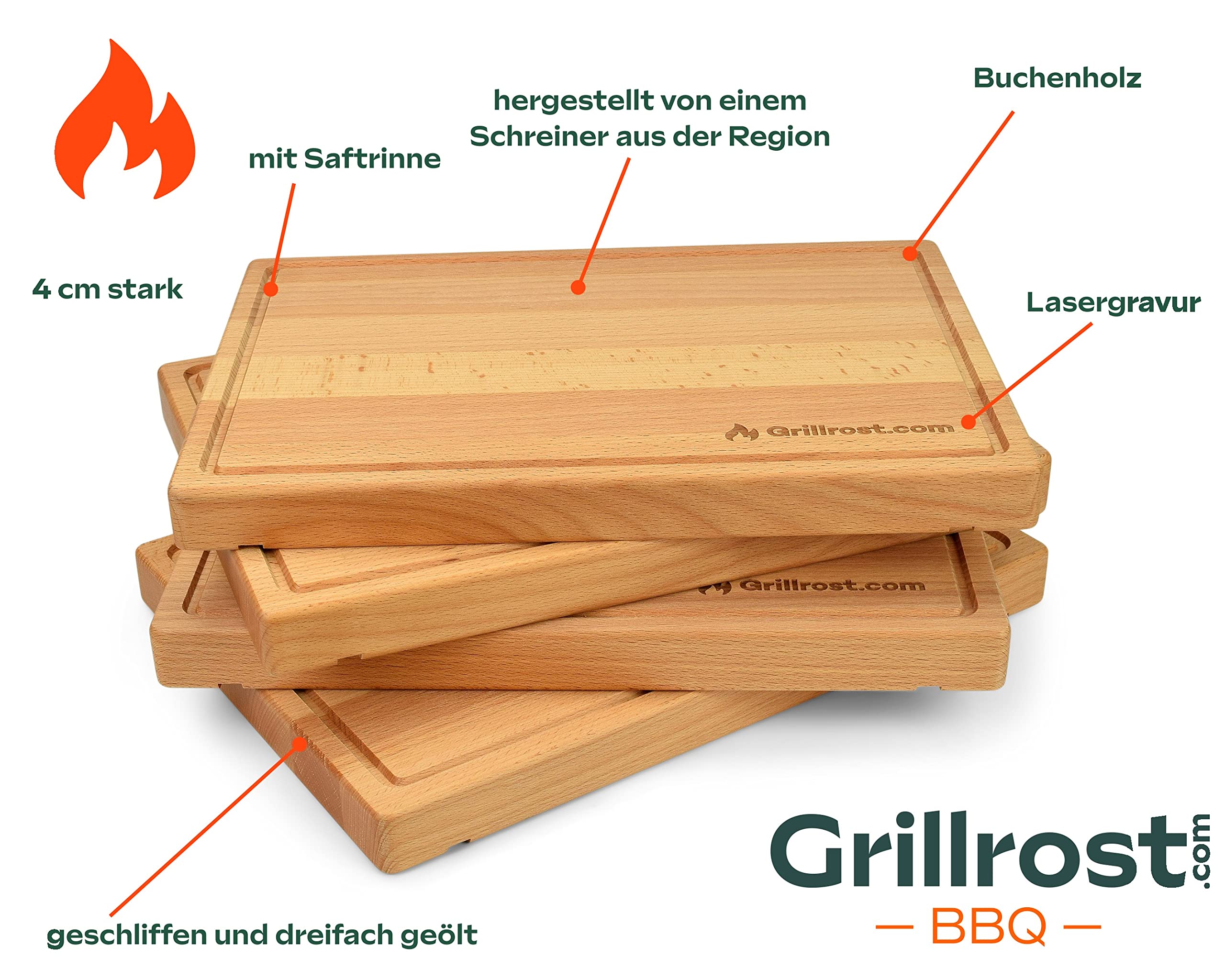 Planche à découper en hêtre 40mm pour Support de Planche en Bois