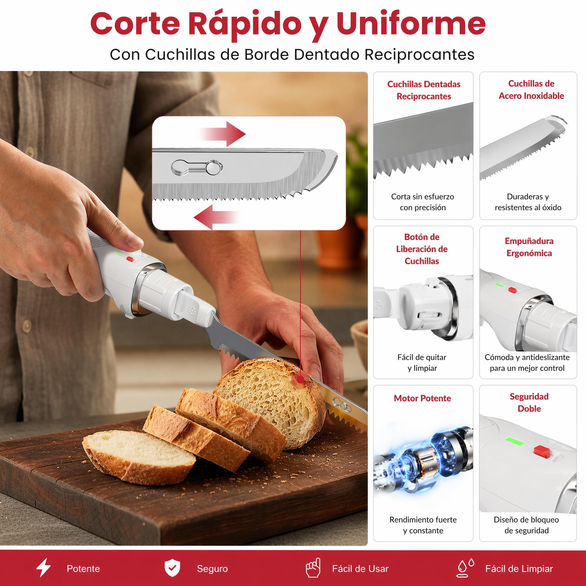 Keenstone Cuchillo eléctrico cable, cuchillo de sierra para tortugo, carne, filete de pescado y pan, diseño ergonómico con cómoda empuñadura - recargable USB-C, corte fácil