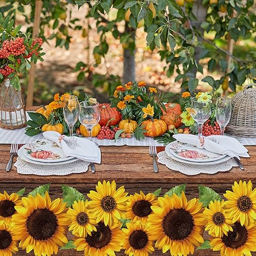 Miniatura 4 de Tegeme 6 manteles rústicos de plástico de grano de madera de girasol, manteles rectangulares vintage para mesa de campo, al aire libre, para mesa de