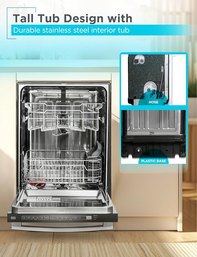 Lavaplatos empotrable BLACK+DECKER 24", serie Designer, capacidad 12 servicios, acero inoxidable, con 6 programas de lavado y certificación Energy Star miniatura 4