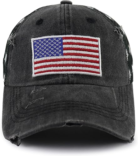 Vxchkerm Gorra de béisbol de malla con diseño de bandera estadounidense de Estados Unidos para mujer divertida y ajustable bordada desgastada con