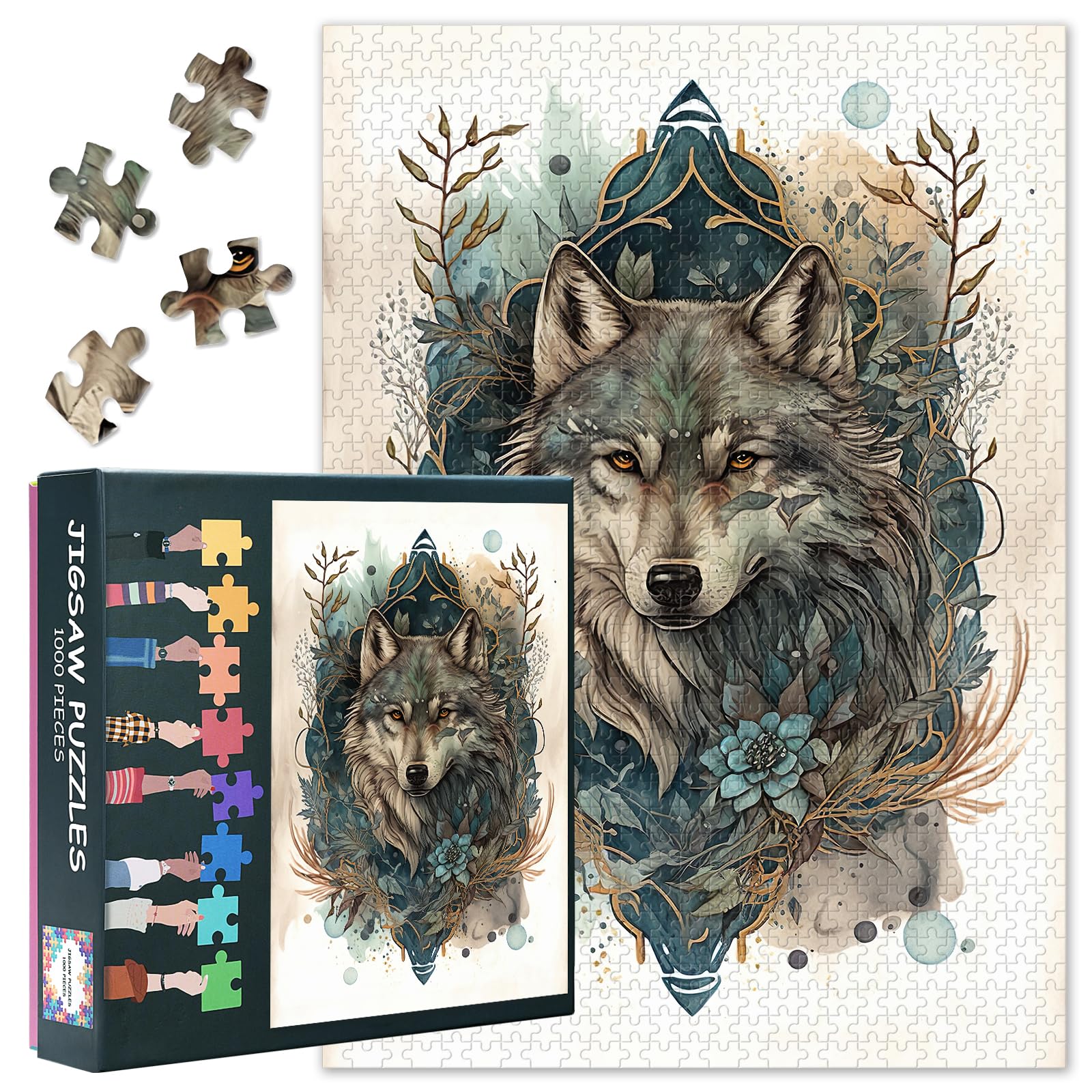Wolf Animal Jigsaw Puzzles for Adults 1000 Pieces - 27.5x19.7 Inch Challenging Puzzle Wildlife Art, Family Game Night Activity & Modern Home Wall Decor Gift