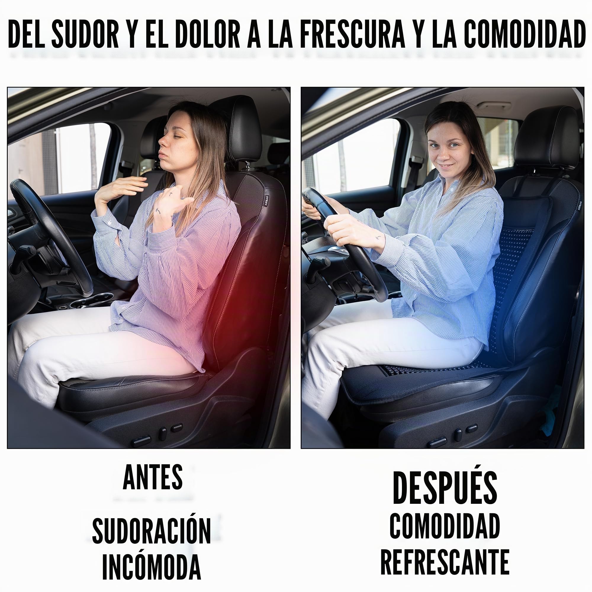 Funda de asiento de coche con cuentas de refrigeración y masaje, funda de asiento con cuentas de madera negra con almohadilla de refrigeración de asiento de coche de 12 V, temperatura ajustable