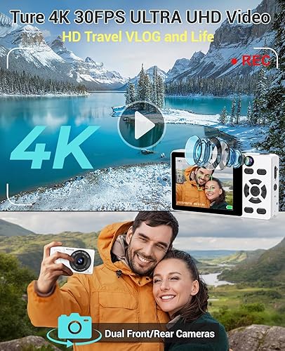 Miniatura 2 de Cámara digital 4K para fotografía: cámara de enfoque automático de 64 MP con doble lente, zoom digital 18X, cámara de punto y disparo pequeño con