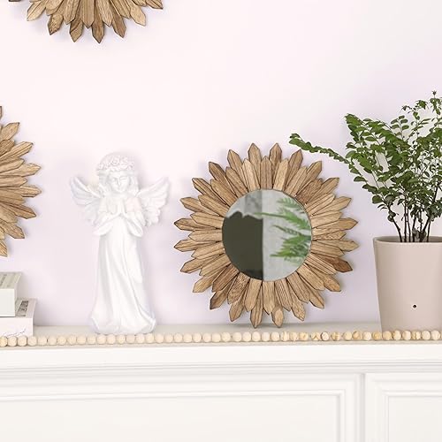 Miniatura 3 de LOSOUR Espejo bohemio para decoración de pared, paquete de 3 unidades, espejo redondo rústico de madera de 12 pulgadas, espejo bohemio para