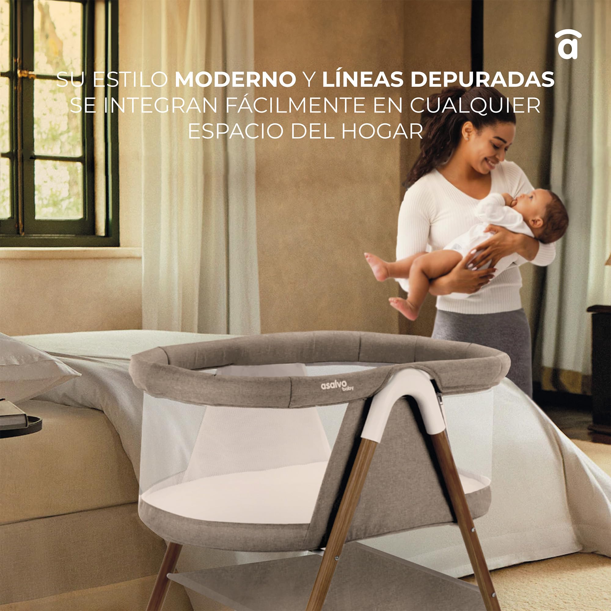 Asalvo Nidus Mini-Berceau Cododo Bébé, Réglable en Hauteur, Structure Pliable, Matelas Inclus, Tissu Respirant, Berceau Cododo Sécurisé, Beige