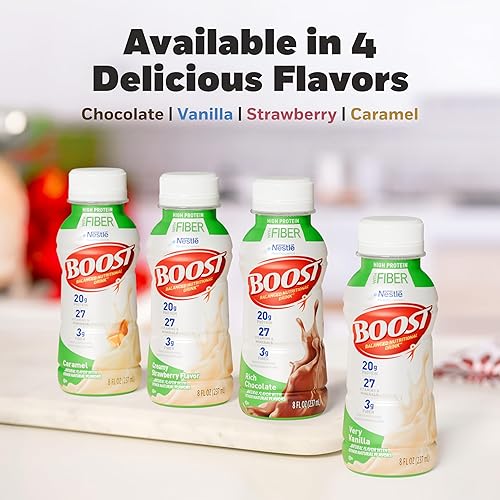 Vista 6 de BOOST Bebida nutricional completa lista para beber con alto contenido de proteínas y fibra, caramelo, botella de 8 onzas líquidas, paquete de 24