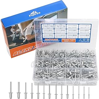 500pcs 14 Sizes Aluminum Blind Rivets, Pop Rivets Assortment Kit, Aluminum Grip and Carbon Steel Mandrel, Common Assorted Blind Rivets with Reinforced Divider & Labeled Case (Silver)