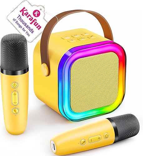 Miniatura 33 de Máquina de karaoke para niños y adultos, minialtavoz Bluetooth portátil con 2 micrófonos inalámbricos y luces de fiesta, para celular, regalo