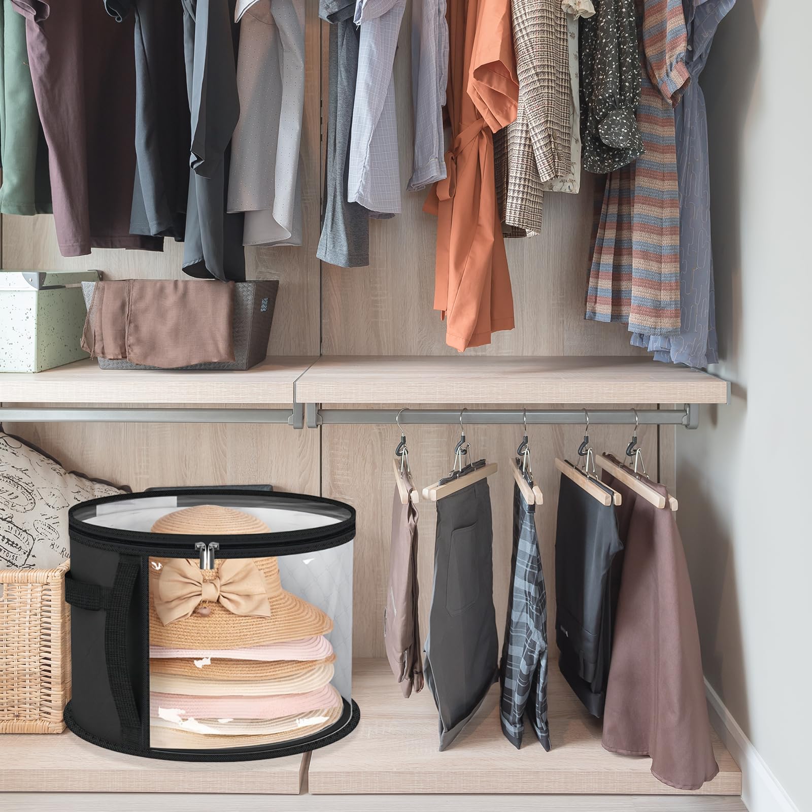 SSKHE 1 scatola per cappelli con coperchio, scatola rotonda per cappelli, borsa da viaggio, leggera e traspirante, per casa e viaggio
