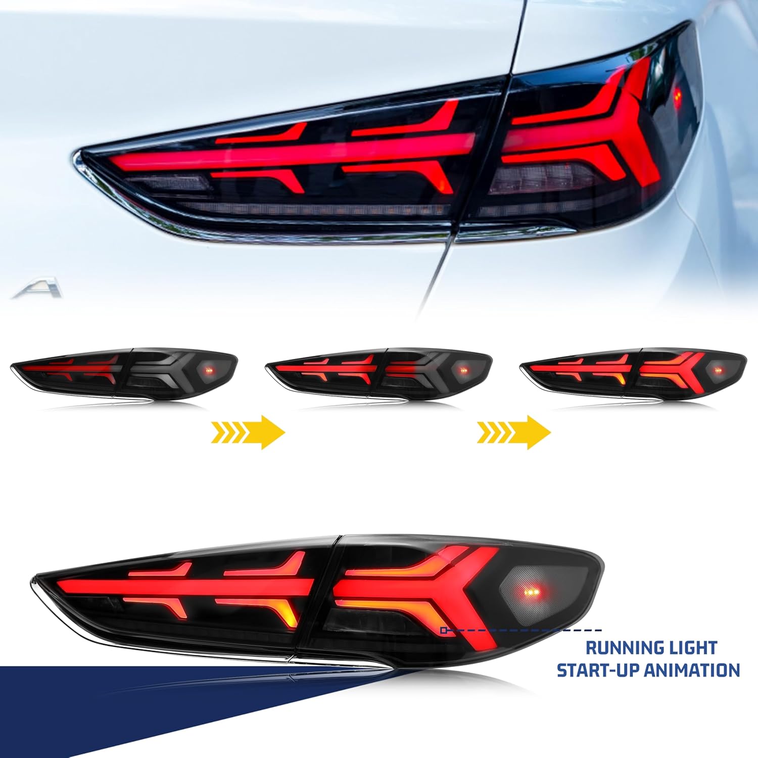 LED Tail Lights Assembly Compatible with Hyundai Sonata 2018 2019 Start-up Animation Sequential Turn Signal Black Rear Lamps Accessory